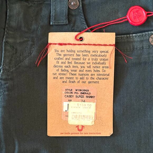 True Religion World Tour Casey Supper Skinny Dark Green Jeans Size 24 NWT $198 - Picture 8 of 10